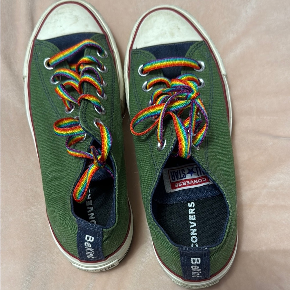 Converse Green and Red Sneakers with Colorful Laces
